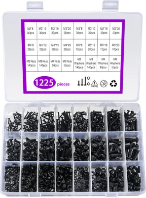 Produktbild von Schwarze Schrauben in verschiedenen Längen (M2, M3, M4, M5, 1225 Stück)
