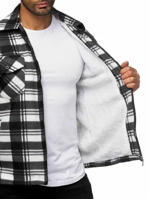 Produktbild von Herren Holzfäller Hemd Kariert Thermo Gefüttert Jacke Flanell Fleece 2023/24 Grau-Weiss XL