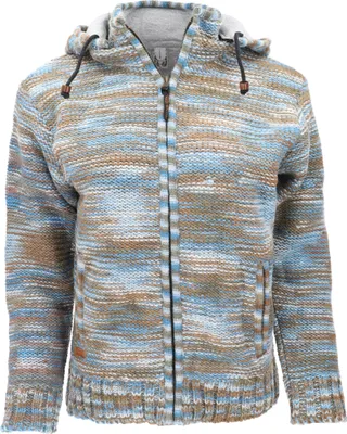 Produktbild von Kuschelige Strickjacke mit Natürlichem Baumwollfutter, Wolljacke, Nepaljacke - Batik Blau/braun, Herren, Wolle, Größe: S