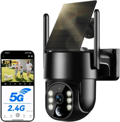 Immagine prodotto di Telecamera di sicurezza esterna WESECUU, alimentata a energia solare, con Wi-Fi, senza fili, risoluzione 2,5K, 4MP, dotata di pannello solare da 5W