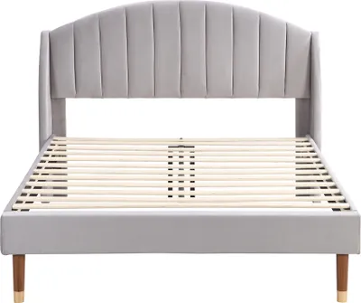 Produktbild von Flieks Doppelbett Jugendbett 140x200cm Polsterbett mit Lattenrost, Massivholzbett Samt, Kinderbett Gästebett, Grau