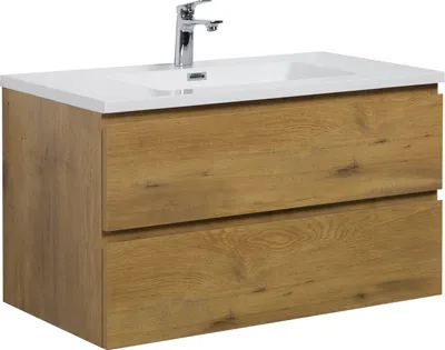 Image de Ensemble de meubles de salle de bain Badplaats avec lavabo et meuble sous lavabo Angela 90 x 48 cm chêne - Meuble sous lavabo avec fermeture douce et lavabo, pré-monté