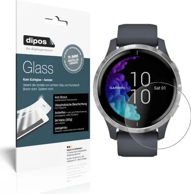 Produktbild von 2x Schutzfolie für Garmin Venu (43mm) matt - Anti-Shock 9H Folie dipos Glass Kunststoffglas