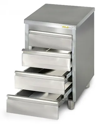 Imagen del producto de Mueble bajo de acero inoxidable de 500 x 700 mm con 4 cajones PREMIUM - GOLDINOX
