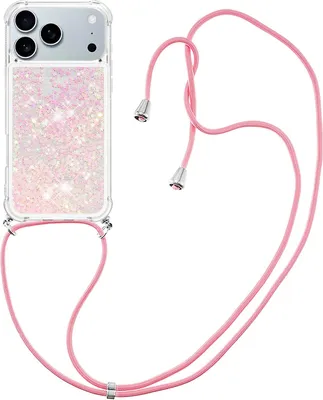 Produktbild von iPhone 17 Pro Max Hülle - Coverup Liquid Glitzer Back Cover mit Handykette - Pink