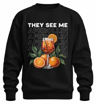 Imagen del producto de Camiseta de punto uni, negra, talla M. Diseño: "Aperollin", "Aperol Spritz", "Fiesta de verano", "Bebiendo"