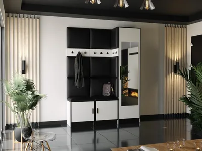 Produktbild von KIER FURNITURE Garderobe mit Sitzfläche Roj20 - 159,6x205x39cm Weiß +  Schwarz