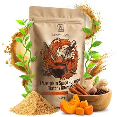 Produktbild von Mary Rose - Orange Matcha Pumpkin Spice 100g - Kürbis Pulver Mit Gewürzen - Natürliche Lebensmittelfarbe - Für Latte & Desserts - Ohne Zucker
