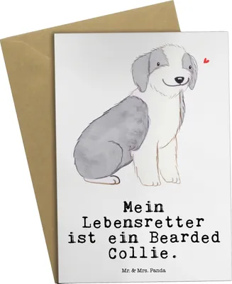 Produktbild von Mr. & Mrs. Panda Grußkarte Bearded Collie Lebensretter - Weiß - Geschenk, Britischer Hütehund, osterkarten, dankeskarten, einladungskarten, weihnachtskarten