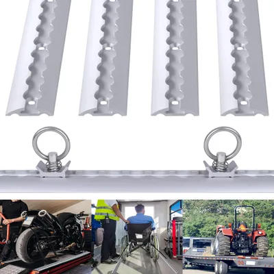 Zdjęcie produktu dla LARS360 4 x 1m zestaw szyn aluminiowych z otworami M6 szyna aluminiowa zestaw szyn Keder mocowanie śrubowe szyna pneumatyczna zabezpieczenie ładunku dla ciężarówek z 10 uchwytami mocującymi