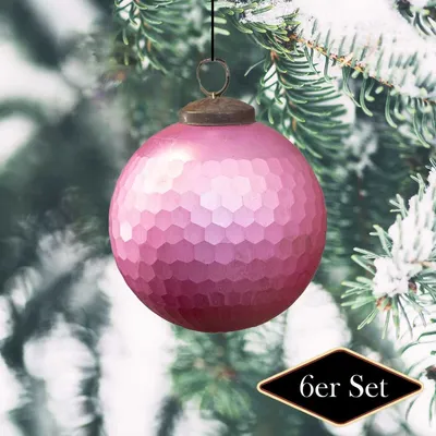 Produktbild von Christbaumkugelset, Pink, Struktur, Baumschmuck, Weihnachten, 6er Set