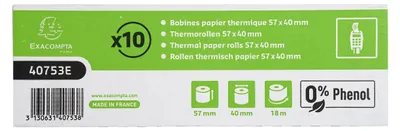 Produktbild von Exacompta 60x Thermorolle 1-lagig 55g/m2 57x40mx12 - Weiß - 40753E