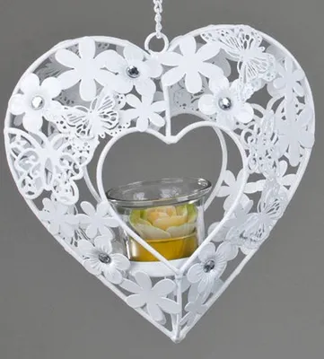 Produktbild von formano Hängedeko Teelichthalter Leoni in Herzform weiß, 18cm