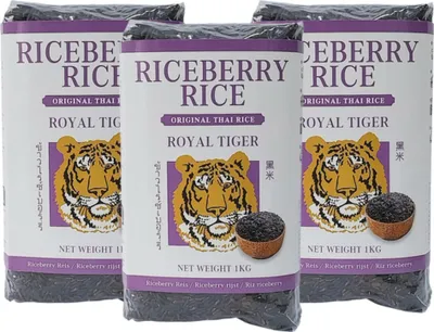 Obrázek produktu pro Royal Tiger Riceberry, 3x 1kg pytel, černá jasmínová rýže
