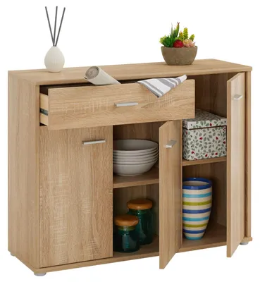 Produktbild von Sideboard ESTELLE Mehrzweckschrank, Sonoma Eiche mit 3 Türen und 1 Schublade, 88 cm breit