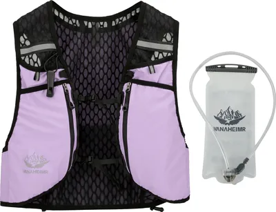 Zdjęcie produktu dla Kamizelka hydracyjna Vanaheimr z kieszeniami, regulowanymi paskami, unisex, kamizelka do biegania, kamizelka turystyczna, kamizelka rowerowa, fioletowa, z workiem na wodę 2L