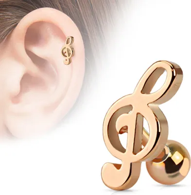 Produktbild von Helix & Tragus Ohr Piercing „Notenschlüssel“ Rose Gold