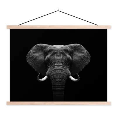 Produktbild von MuchoWow® Textilposter Tiere - Elefant - Porträt - Schwarz - Weiß 120x90 cm mit holzfarbenen Rahmen - Magnetisch