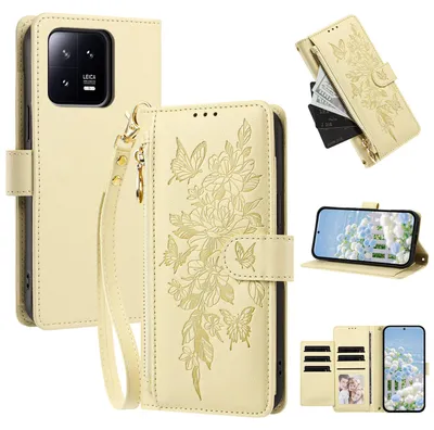 Produktbild von Handyhülle für Xiaomi 13, Wallet Case Kunstleder mit Kartenfächern, Reißverschluss und Handschlaufe Gelb