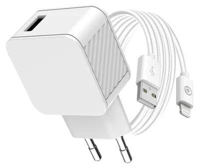 Zdjęcie produktu dla BigBen Connected, zasilacz USB-A 2.4A Fast Charge + kabel USB-A / Lightning, biały