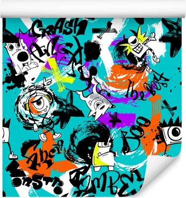 Produktbild von 10m VLIES TAPETE Rolle Kinderzimmer Graffiti Monster Außerirdisch Motiv XXL