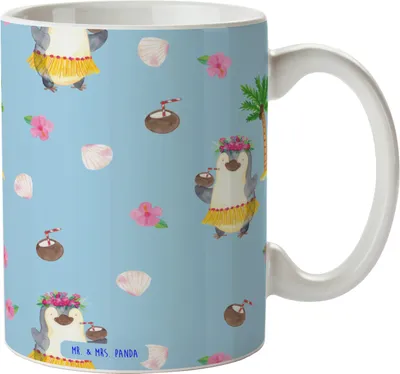 Produktbild von Mr. & Mrs. Panda Kaffeebecher Pinguin Kokosnuss - Blau - Geschenk, Kaffeetasse, Becher, Urlaub, Erholt, Hawaii, Keramiktasse, Tasse, Motivtasse