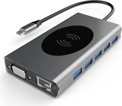 Zdjęcie produktu dla Bezprzewodowa, szybko ładująca stacja dokująca 13 w 1, zgodna z USB-C na HDMI/VGA/PD/USB 3.0