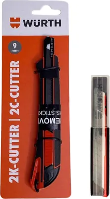 Produktbild von Würth 2K Cuttermesser 9mm + 10x Ersatz Abbrechklingen extrem scharf Teppichmesser Universalmesser 071566294