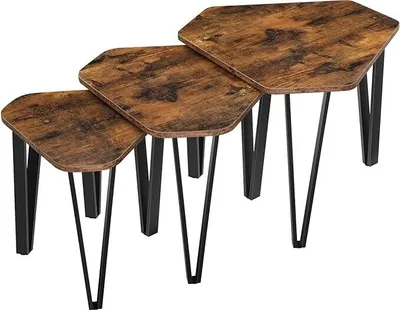Produktbild von VASAGLE Beistelltisch-Set, 3-tlg. Nachttische, Couchtische, mit Metallbeinen, einfache Konstruktion, Industriedesign, vintage braun-schwarz LNT14BX