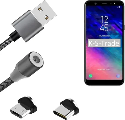Produktbild von K-S-Trade Hochwertiges Magnet-Lade-kabel Sync-Kabel Daten-Kabel für Samsung Galaxy A6+ (2018) mit USB-Typ-C-Anschluss und Micro-USB-Anschluss 2A bis