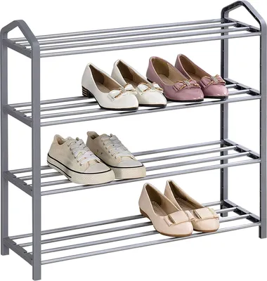 Produktbild von Schuhregal TRALEE grau - platzsparend mit 4 Ablagen für Flur oder Eingangsbereich –  Schuhständer aus Metall modernes offenes Design, Schuhablage