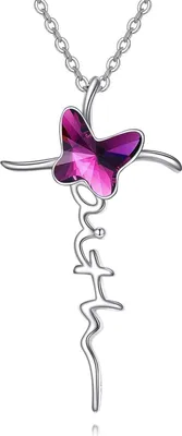 Produktbild von VONALA Schmetterling Glaube Kreuz Halskette Sterling Silber Kristallgeschenk