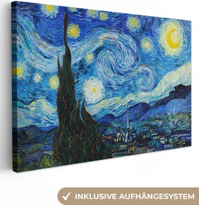 Obrázek produktu pro OneMillionCanvasses® - Obraz na plátně - Hvězdná noc - Vincent van Gogh, nástěnná malba, nástěnné dekorace obrazy obývací pokoj, 120x80cm