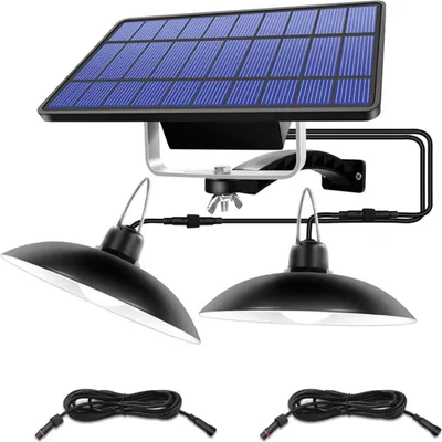 Obrázek produktu pro Solární závěsná světla venkovní IP65 vodotěsná s dvojitou žárovkou lampy soumrak až úsvit LED venkovní světlo pro terasu dvůr zahrada balkon přístřešek stodola kuřecí kurník kempování
