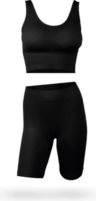 Produktbild von Figurformende Miederhose und Komfort BH mit Push Up "ohne Bügel" im Set ( Schwarz / L ) Stretch High Waist Shaping Hose mit Langbein - Bralette Bustier Yoga BH