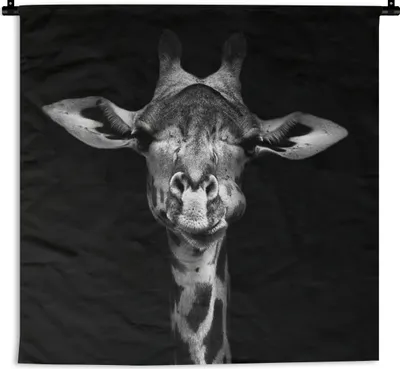 Produktbild von MuchoWow® Wandteppich Wandbehang Giraffe - Porträt - Tiere - Schwarz - Weiß 90x90 cm Tapisserie Dekoration Wandtuch - Wandaufhänger