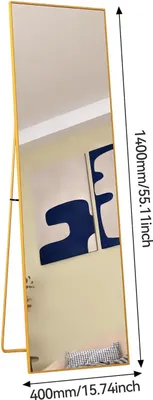 Obrázek produktu pro Celotělové zrcadlo – obdélníkové – 140 × 40 cm – na zeď/volně stojící/opřené – sklo HD – zlaté