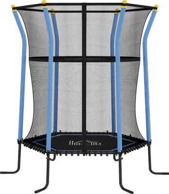 Produktbild von Kinder Trampolin Ø163,5 cm mit Sicherheitsnetz, gepolstert, Stahlrahmen, 50 kg Belastbarkeit, Schwarz Blau für Garten