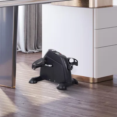 Image de Mini vélo d'appartement avec pédales, appareil d'entraînement pour les bras et les jambes, vélo de fitness, appareil d'entraînement pour seniors, noir | 35 x 40 x 31 cm | Écran LCD | Résistance réglable