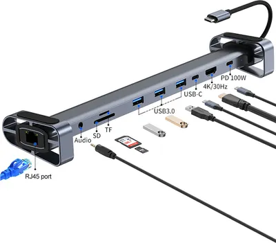 Produktbild von H36C 10in1 USB C Hub Docking Station HDMI RJ45 USB 3.0 Audio SD/TF für PC Laptop