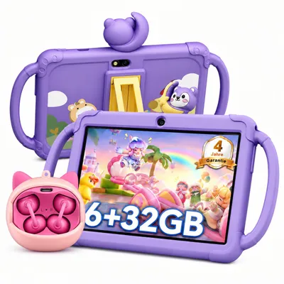 Productafbeelding van VerkfulPc-Tabwee Tablet K8 voor kinderen, met draadloze kinderhoofdtelefoon, 6 (4+2) + 32 GB opslag, met iWawa ouderlijk toezicht en een kindvriendelijke hoes