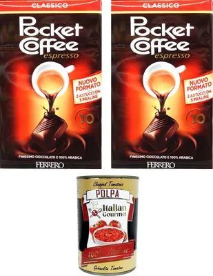 Produktbild von Ferrero Pocket Coffee Classico – 2x10 Stück (125 g) – Espresso-Praline mit flüssigem Kaffee – Neues Format – Energie & Genuss für unterwegs+ Italian Gourmet polpa