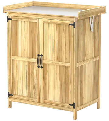 Produktbild von Outsunny Gartenschrank Holz, Geräteschuppen wetterfest 74x43x88cm, Gerätehaus