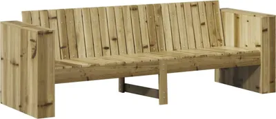 A wooden garden bench shown from the front on a white background.