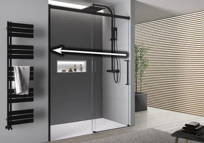 Produktbild von Nischendusche mit Schiebetür DX906 FLEX - Soft-Close - 8 mm - Nano Echtglas - Profile - Schwarz matt - Breite wählbar, Breite:1700 mm