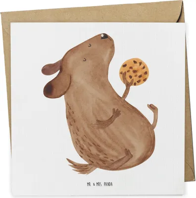 Produktbild von Mr. & Mrs. Panda faltkarte Hund Keks - Weiß - Geschenk, doppelkarte, glücklich, Hundeleckerli, Leckerli, Klappkarte, Sprüche, anlasskarte, Grußkarte, Hungrig