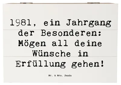 Produktbild von Mr. & Mrs. Panda Geschenkbox Spruch 1981 Geburtstag 22 x 15 cm - Weiß - Geschenk, Erinnerungen, 40., Jahrgang, schatztruhe, Besondere, 41., Kiste mit Deckel, Box, Holzbox