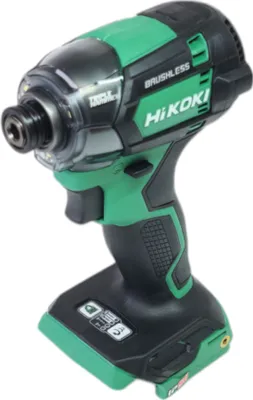 A HiKOKI cordless impact driver is shown against a white background.