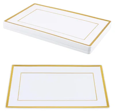 15er-Set Plastik-Servierschalen, 33x20x1,5 cm, weiß-gold