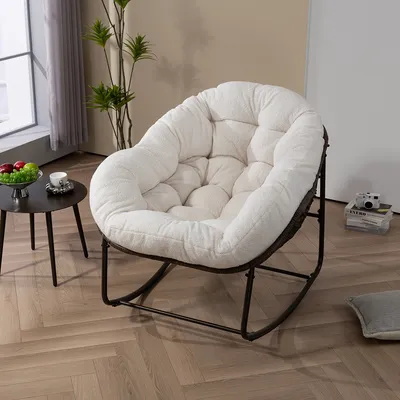 Produktbild von Schaukelstuhl mit Gepolsterte Kissen Outdoor Relaxsessel Schaukelsessel für Veranda Wohnzimmer Terrasse Garten Weiß